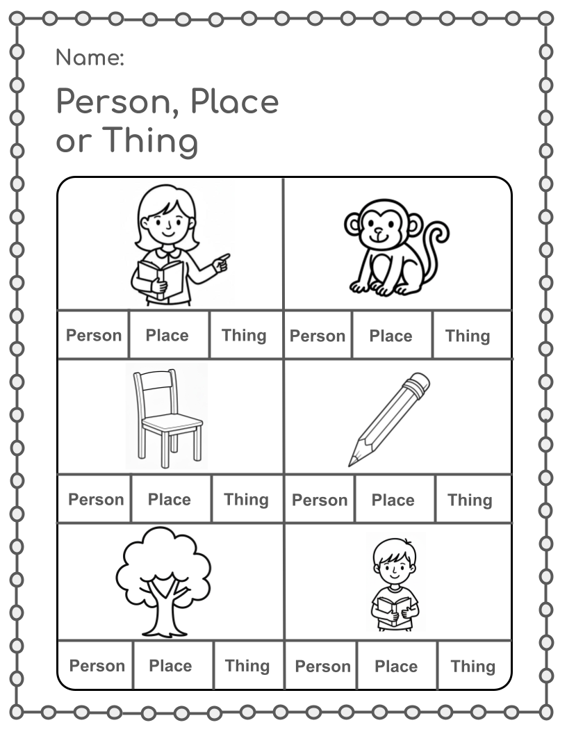 Preview of a person, place, or thing worksheet