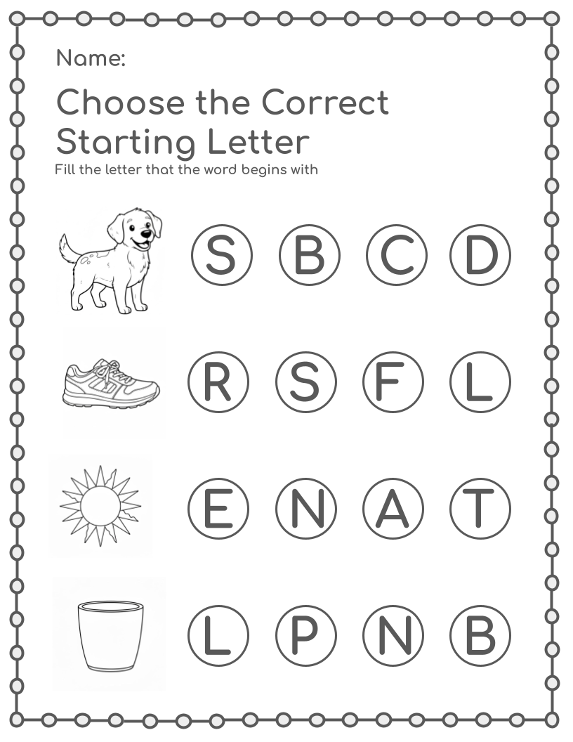 Preview of a starting-letter worksheet